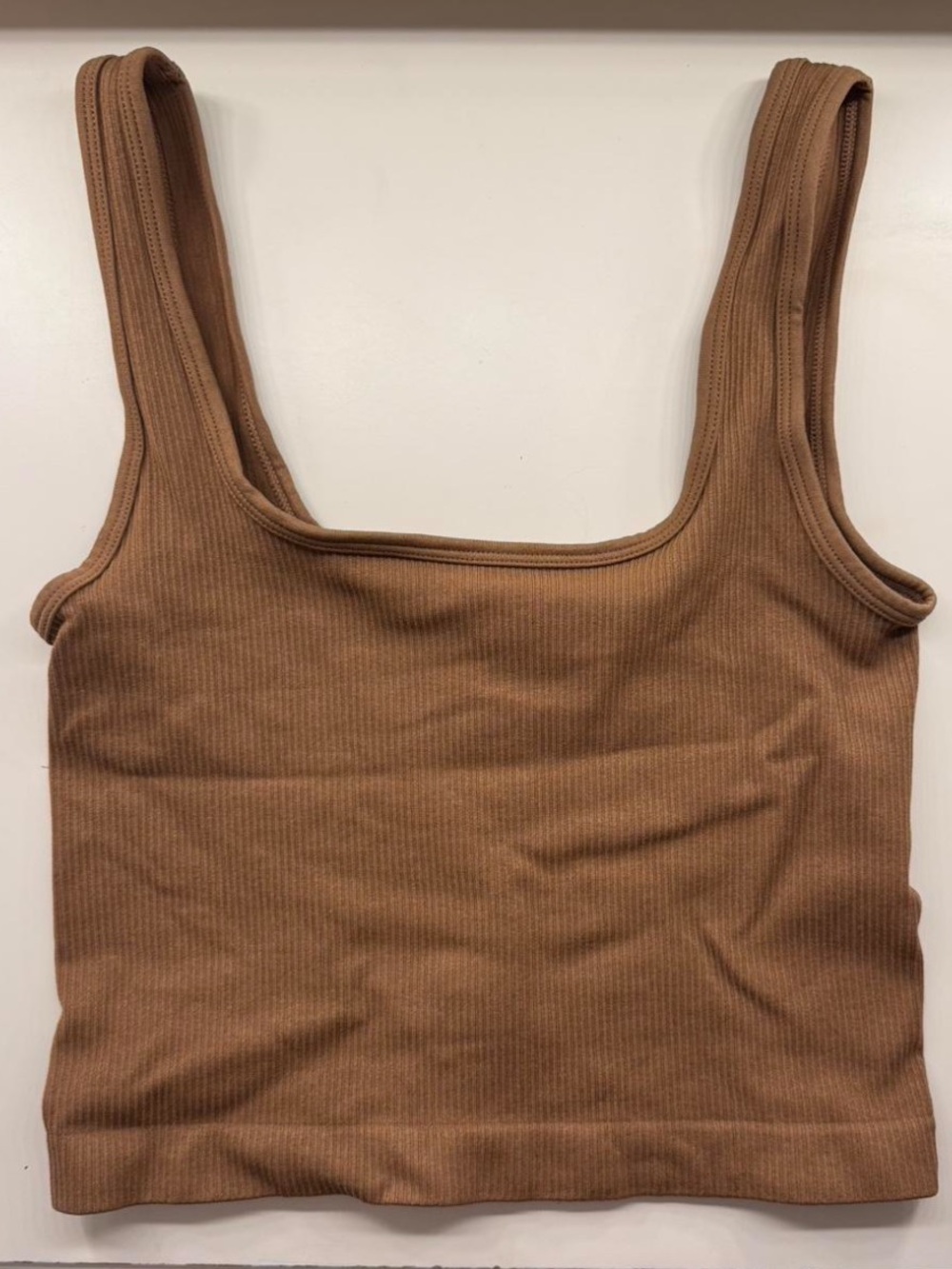 Square Neck Ribbed Crop Tank in Brown
